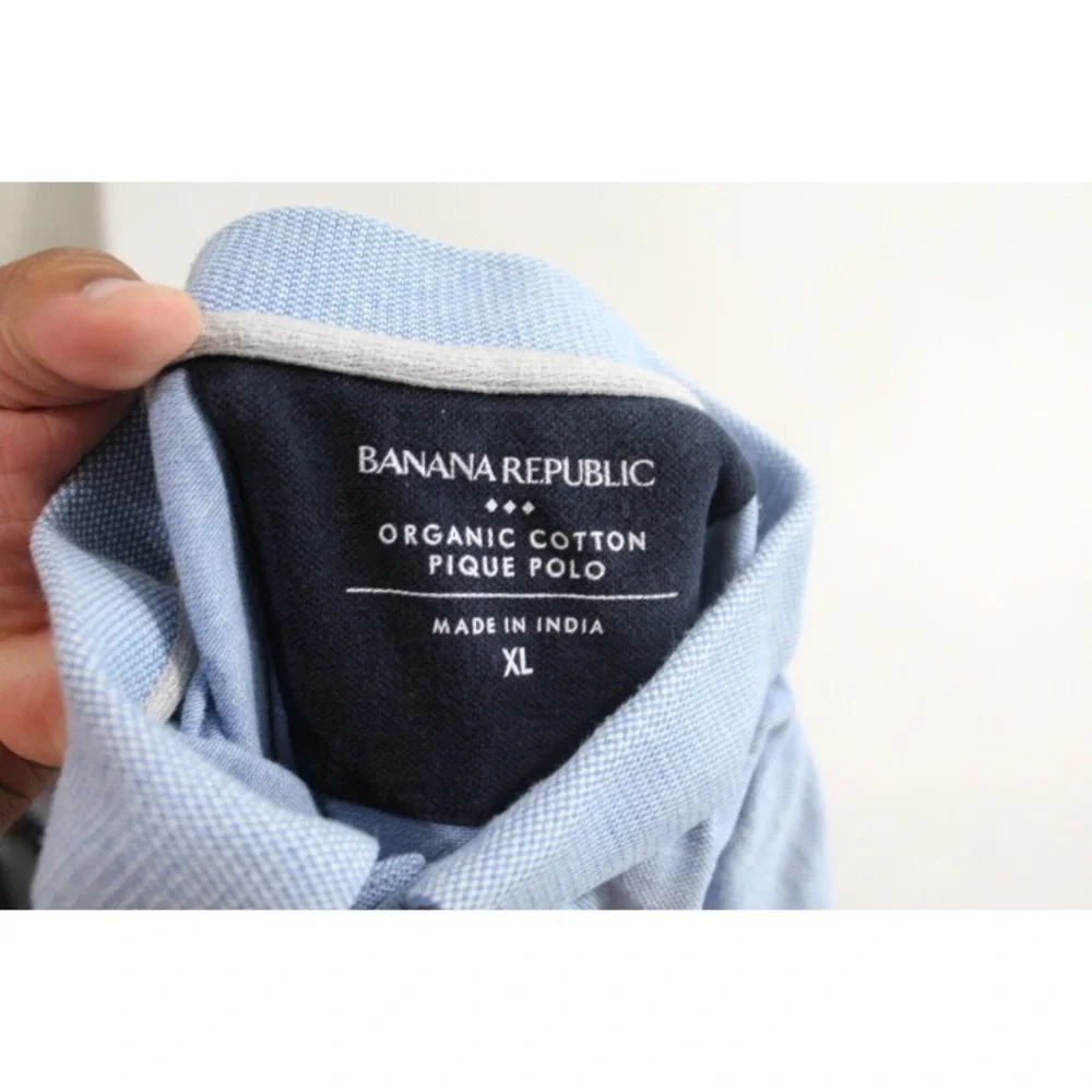 Banana Republic Polo Men XL Blue Excellent Organic Cotton Pique Short Sleeve
